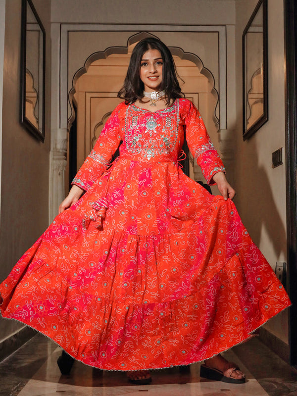 Women's Bandhej Printed Anarkali Kurta - Taantav