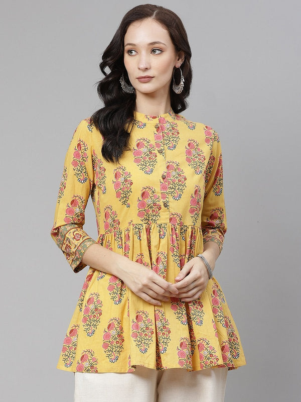 Women's Mustard Floral Print Top - Divena