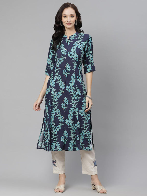 Jashvi Leaf Printed A-line Rayon Kurta