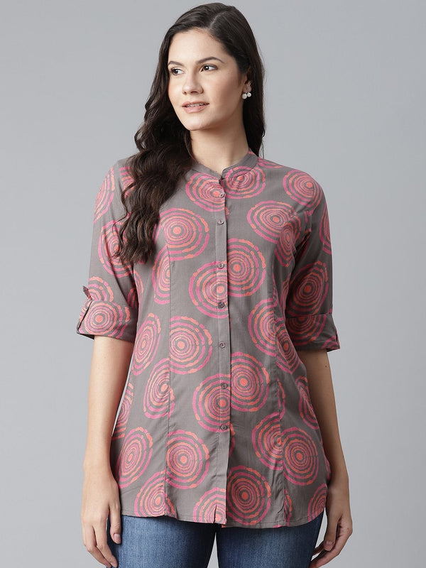 Women's Grey Spiral Rayon Print Top  - Wahenoor