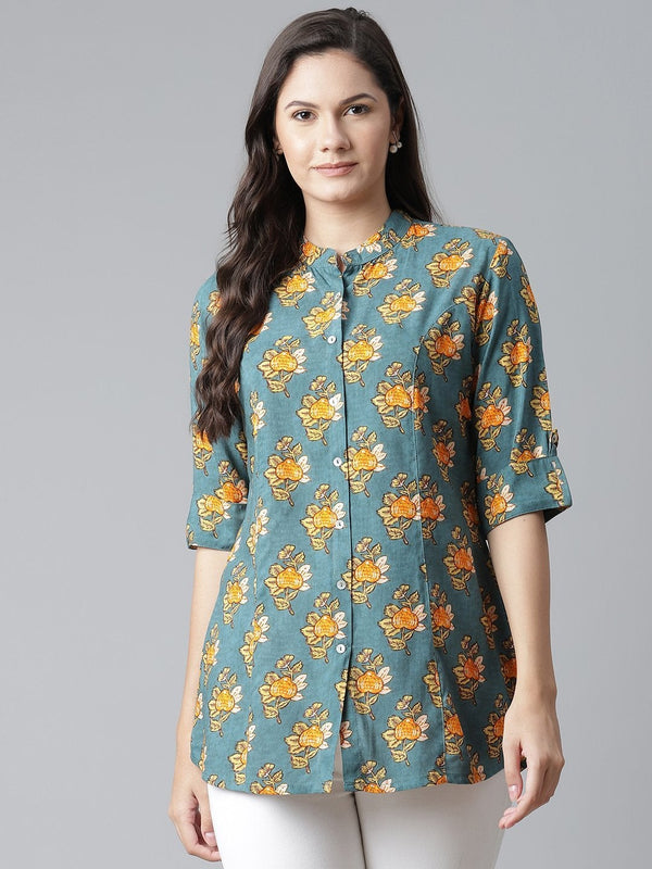 Women's Sea Green Rayon Printed Top - Noz2Toz