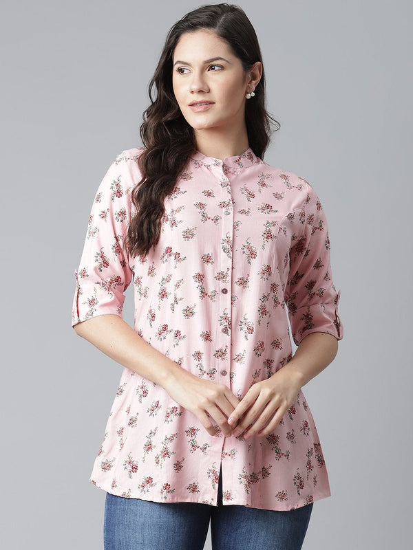 Women's Pink Rayon Printed Top - Divena