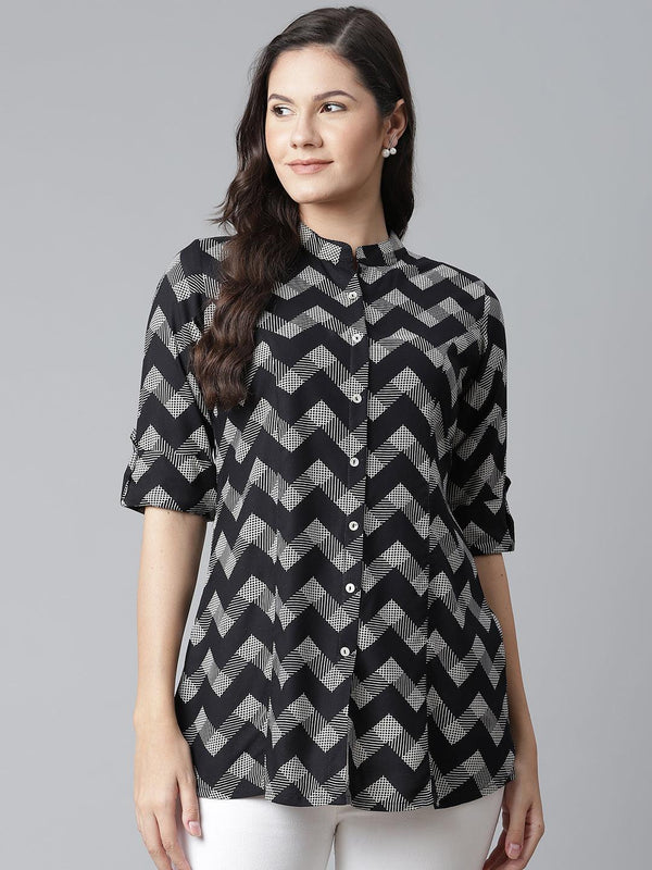 Jashvi Black Rayon Zigzag Print Shirts Style Top