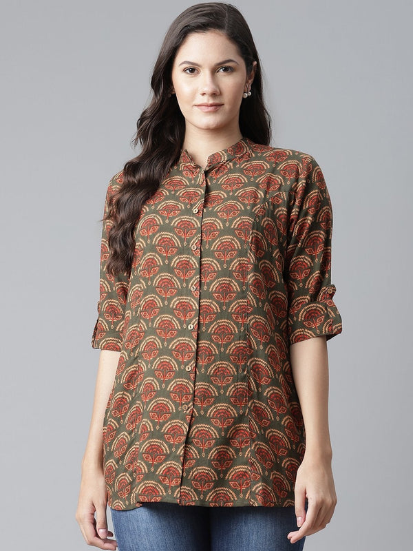 Women's Green Rayon Printed  Top - Divena