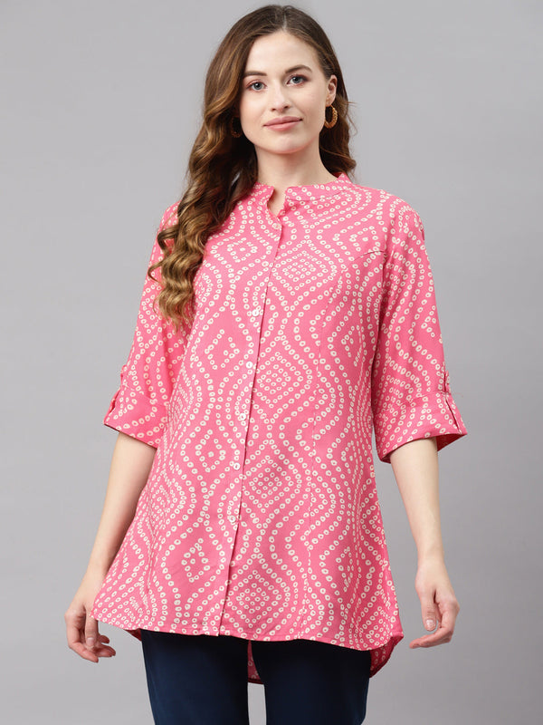 Women's Pink Bandhani Print Rayon Top - Noz2Toz