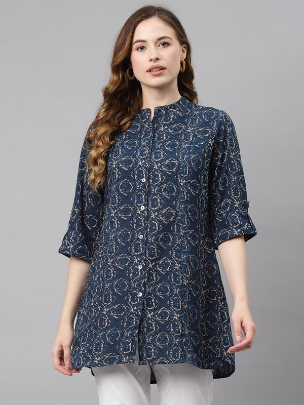 Jashvi Navy Blue Rayon Top