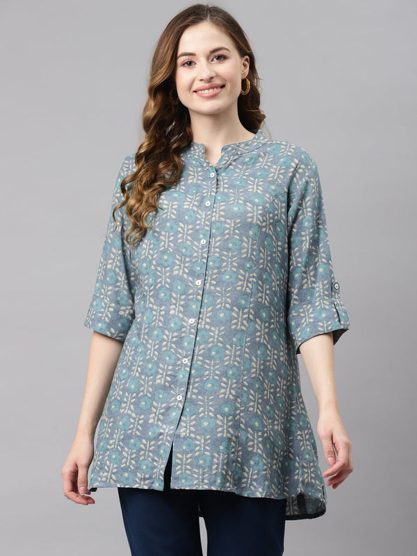 Women's Green Floral Rayon Top - Noz2Toz