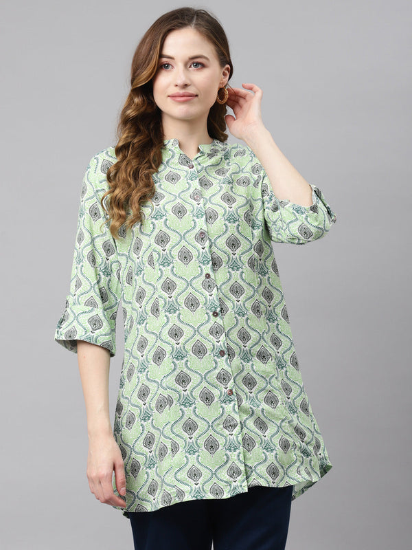 Women's Light Green Floral Rayon Top - Noz2Toz