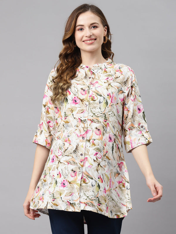 Women's Multi Floral Rayon Top - Wahenoor