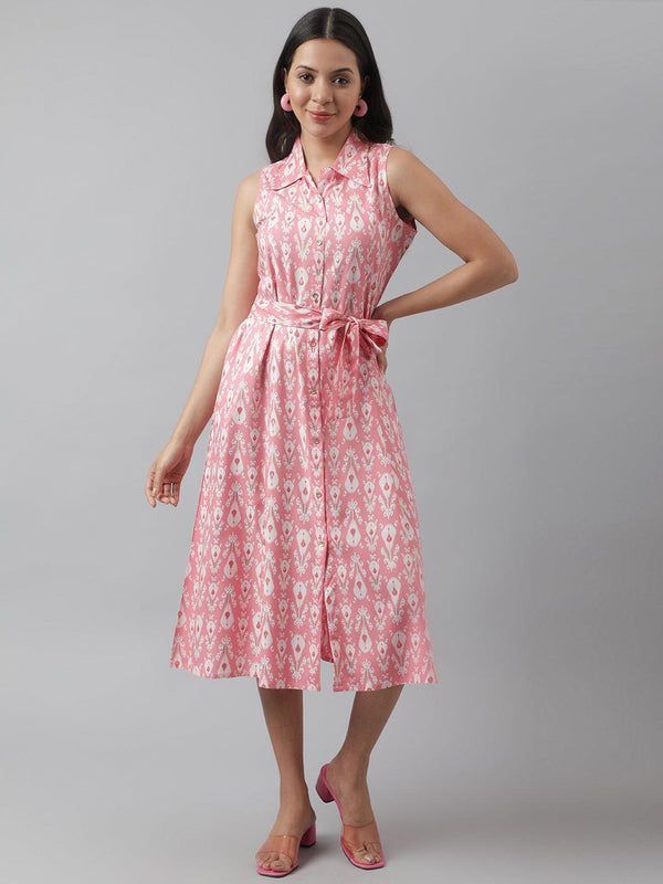 Jashvi Rayon Light Pink A-Line Floral Printed Midi Dress