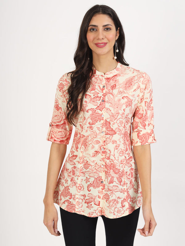 Jashvi Cream Floral Printed Rayon Top