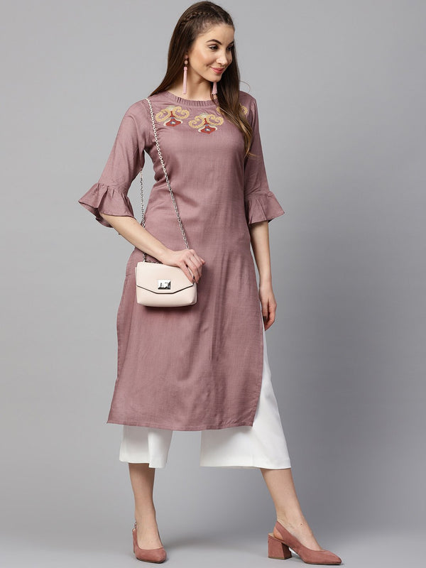 Women's Mauve Straight Kurta - Yufta