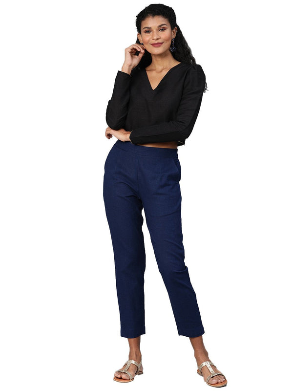 Women's Blue Cotton Trouser - Noz2Toz