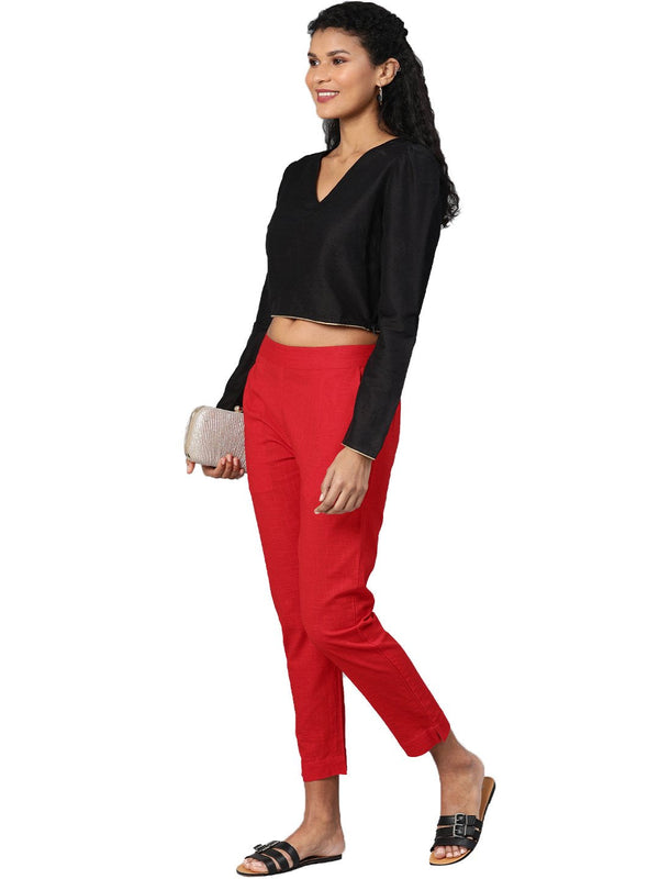 Women's Red Cotton Trouser - Noz2Toz