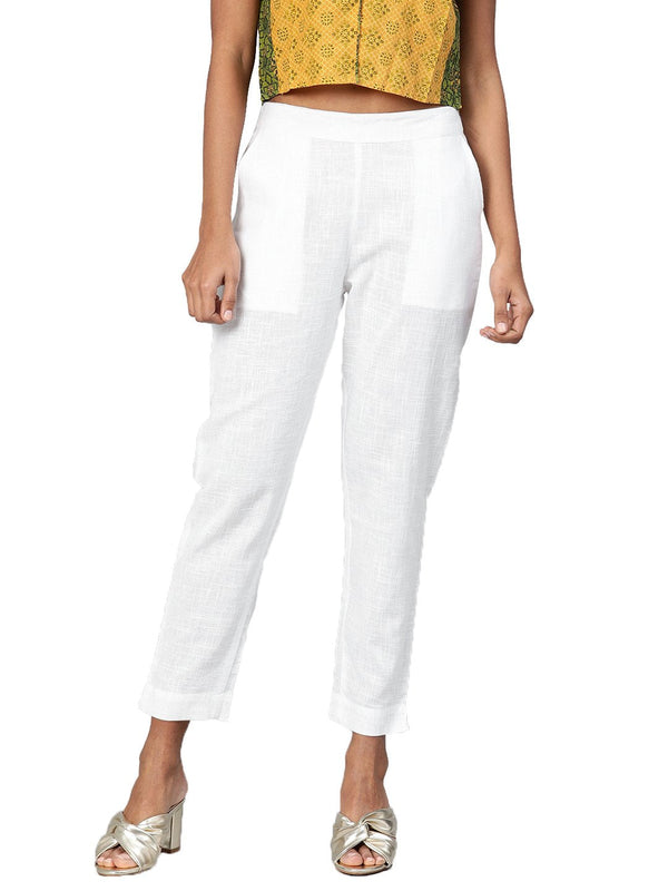 Women's White Cotton Trouser  - Wahenoor