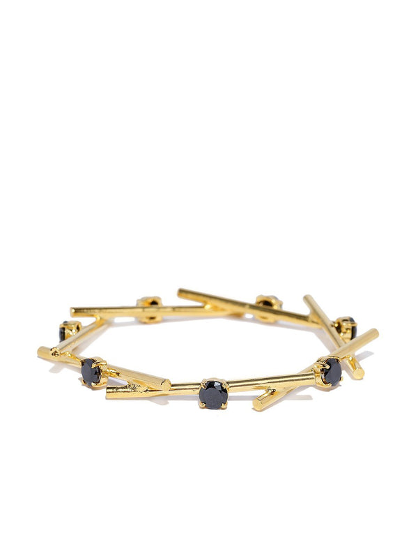 Women's Gold-Plated Black Stones Studded Bangle-Style Bracelet - Priyaasi