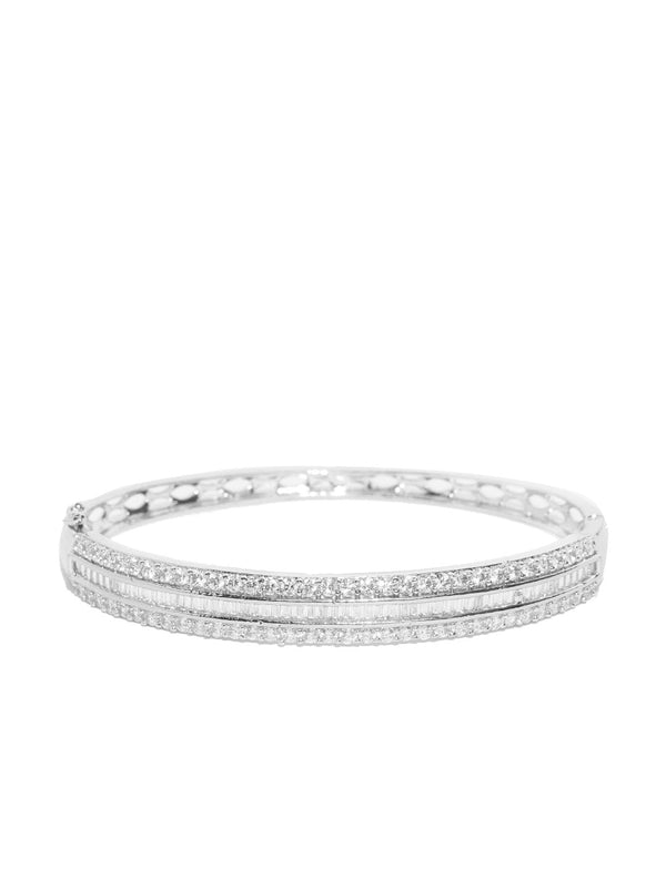 Women's Silver-Plated American Diamond Studded Bracelet - Priyaasi