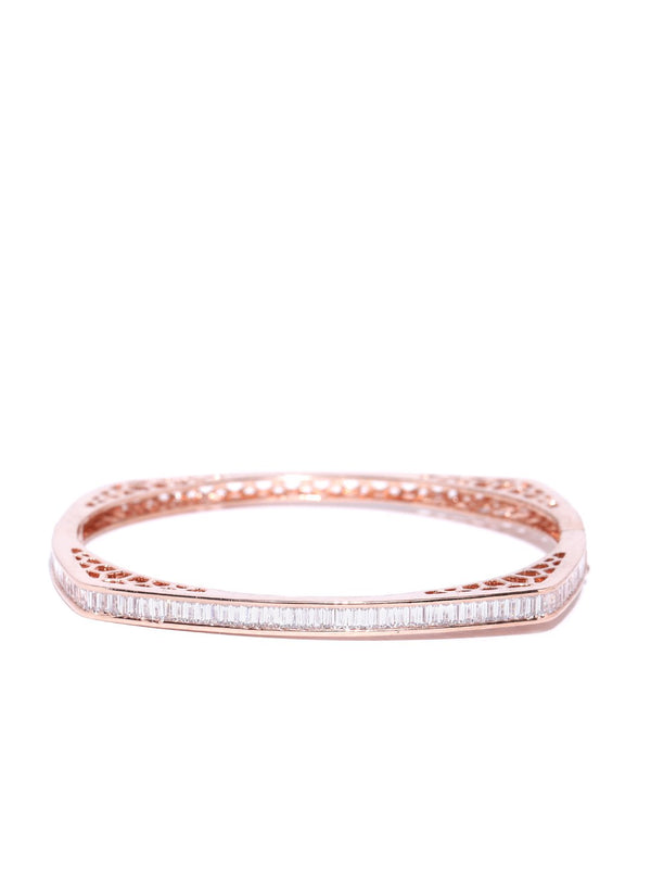 Women's Rose Gold-Plated American Diamond Studded Bracelet in Square Shape - Priyaasi