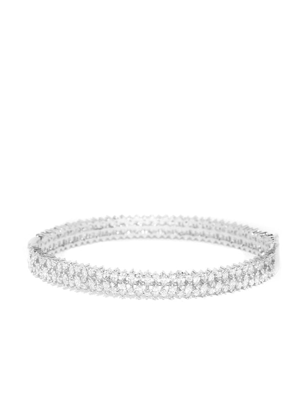 Women's Silver-Plated American Diamond Studded Bracelet - Priyaasi