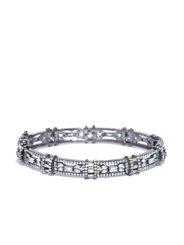 Women's Gunmetal-Plated American Diamond Studded Bracelet - Priyaasi