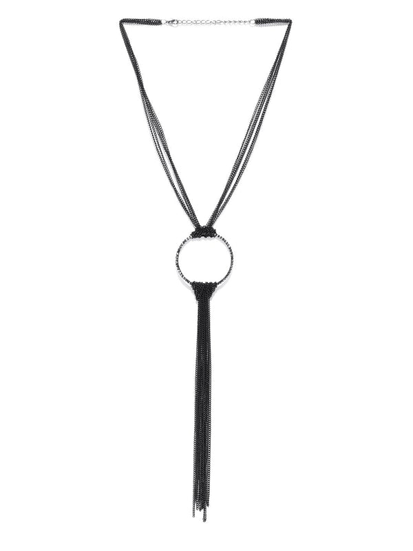 Women's  Black Tassel Pendant Necklace - Priyaasi