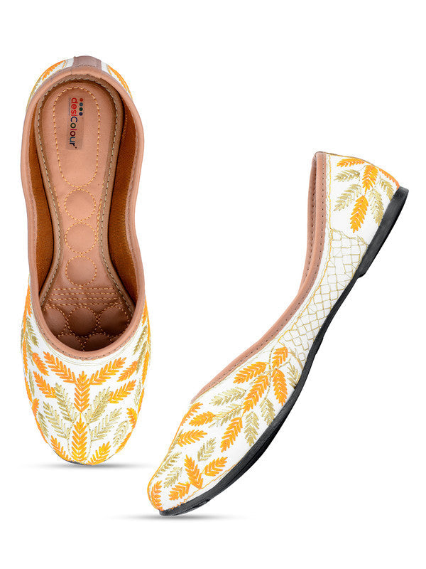 Women's Yellow Embroidered Indian Handcrafted Ethnic Comfort Footwear - Desi Colour