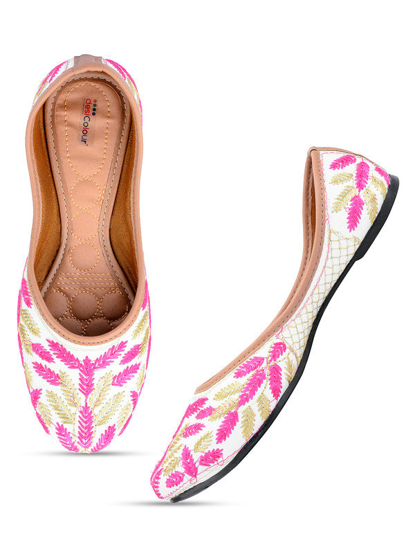 Women's White Embroidered Indian Handcrafted Ethnic Comfort Footwear - Desi Colour