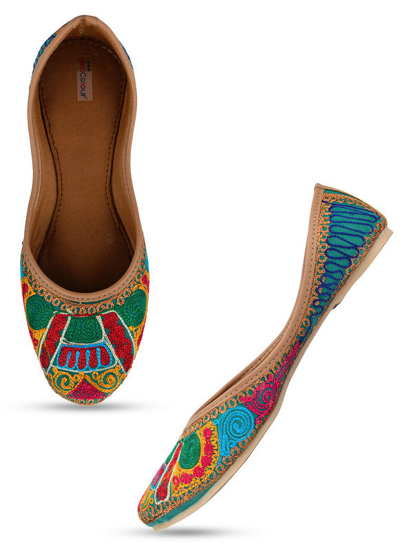 Women's Multicolour Embroidered Indian Handcrafted Ethnic Comfort Footwear - Desi Colour