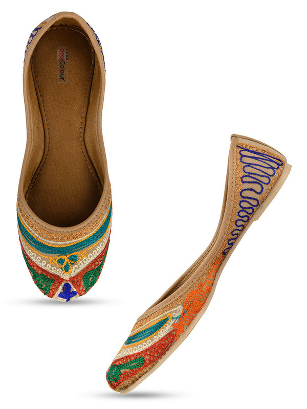 Women's Multicolour Embroidered Indian Handcrafted Ethnic Comfort Footwear - Desi Colour