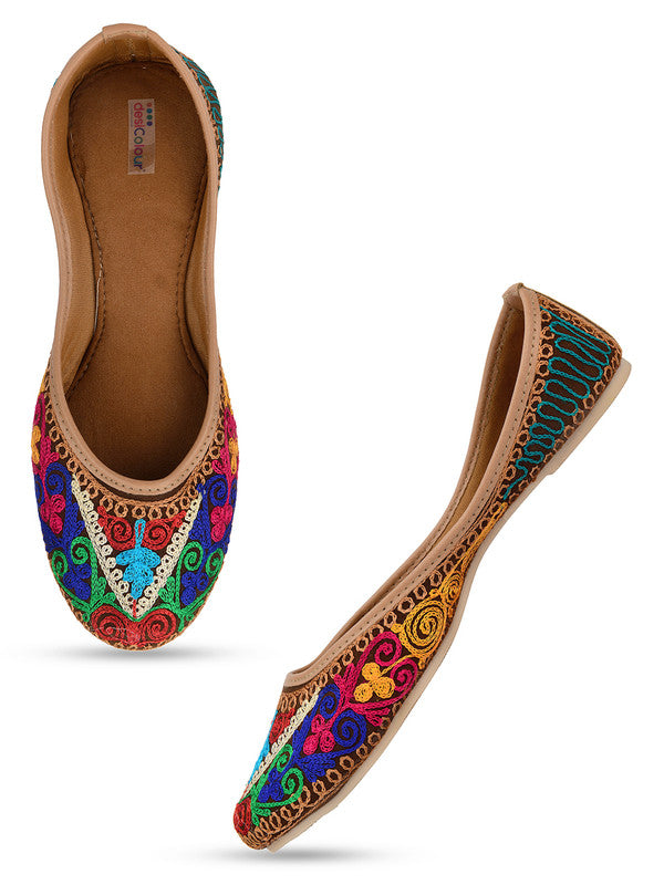 Women's Multicolour Embroidered Indian Handcrafted Ethnic Comfort Footwear - Desi Colour