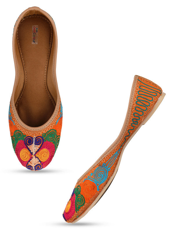 Women's Multicolour Embroidered Indian Handcrafted Ethnic Comfort Footwear - Desi Colour