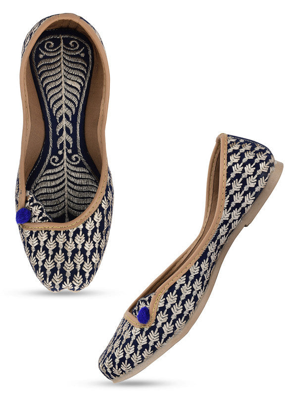 Women's Black Embroidered Indian Handcrafted Ethnic Comfort Footwear - Desi Colour