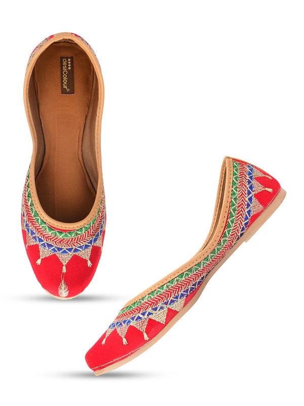 Women's Red Crown  Indian Ethnic Comfort Footwear - Desi Colour