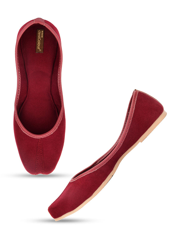 Women's Maroon Suede  Indian Ethnic Comfort Footwear - Desi Colour