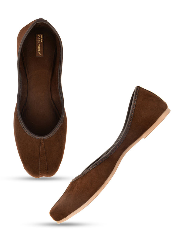 Women's Brown Suede  Indian Ethnic Comfort Footwear - Desi Colour