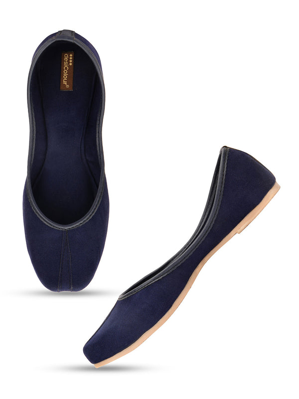 Women's Blue Suede  Indian Ethnic Comfort Footwear - Desi Colour