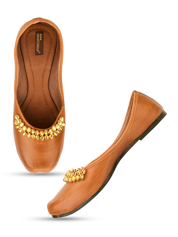 Women's Ghungroo Tan  Indian Ethnic Comfort Footwear - Desi Colour