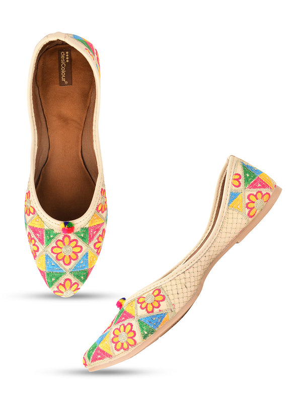 Women's Multi Floral  Indian Ethnic Comfort Footwear - Desi Colour