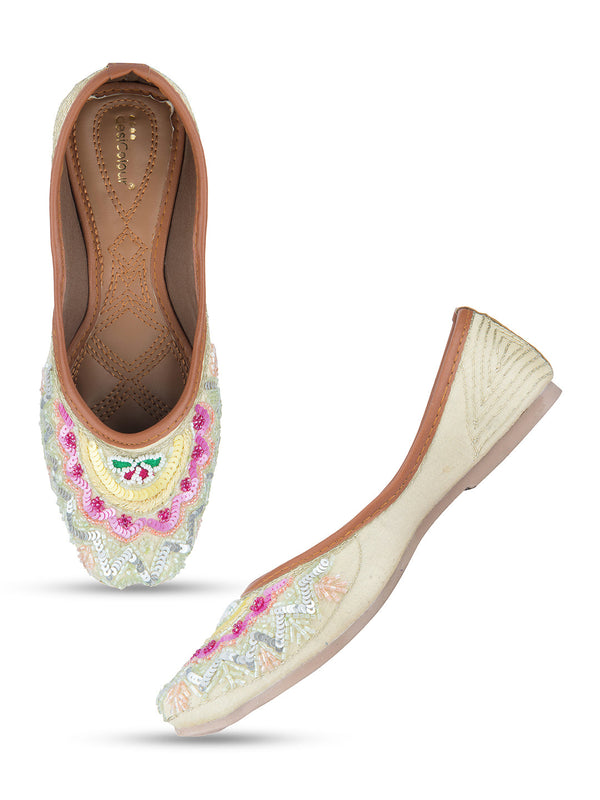 Women's Multicolor Designer Dabka  Indian Ethnic Comfort Footwear - Desi Colour