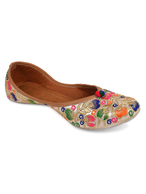 Women's Multicolour Embroidered Party Wear Flat Comfort Footwear-4115 - Desi Colour