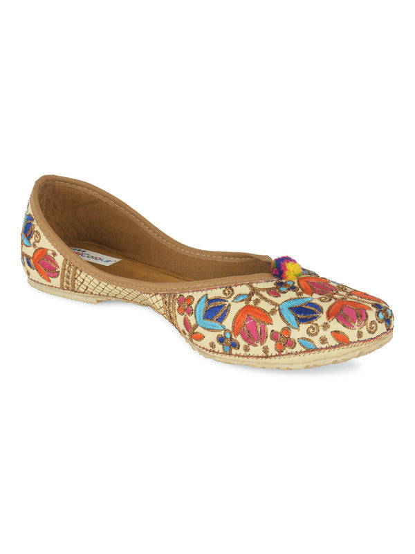 Women's Multicolour Embroidered Party Wear Flat Comfort Footwear-4143 - Desi Colour