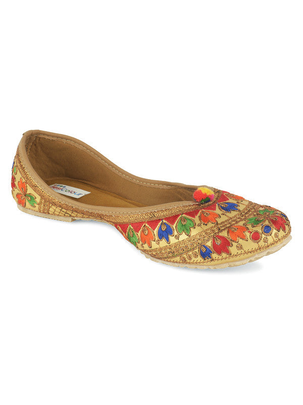 Women's Multicolour Embroidered Party Wear Flat Comfort Footwear-4146 - Desi Colour