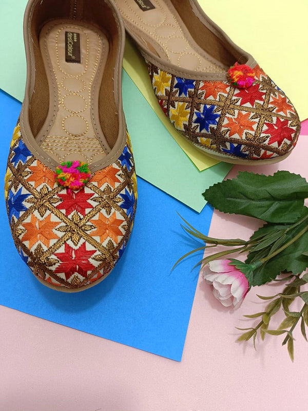 Women's Multicolour Embroidered Party Wear Flat Comfort Footwear-4148 - Desi Colour