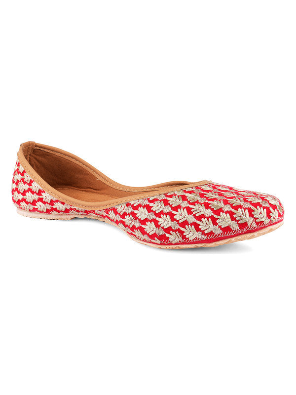 Women's Red Embroidered Party Wear Flat Comfort Footwear-4230 - Desi Colour