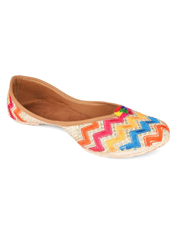 Women's Multicolour Embroidered Party Wear Flat Comfort Footwear-4237 - Desi Colour