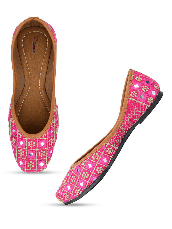 Women's Pink Embroidered Indian Handcrafted Ethnic Comfort Footwear - Desi Colour