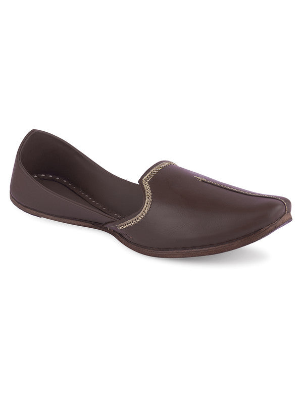 Men's Indian Ethnic Handrafted Brown Premium Leather Footwear - Desi Colour