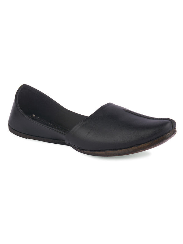 Men's Indian Ethnic Handrafted Black Premium Leather Footwear - Desi Colour