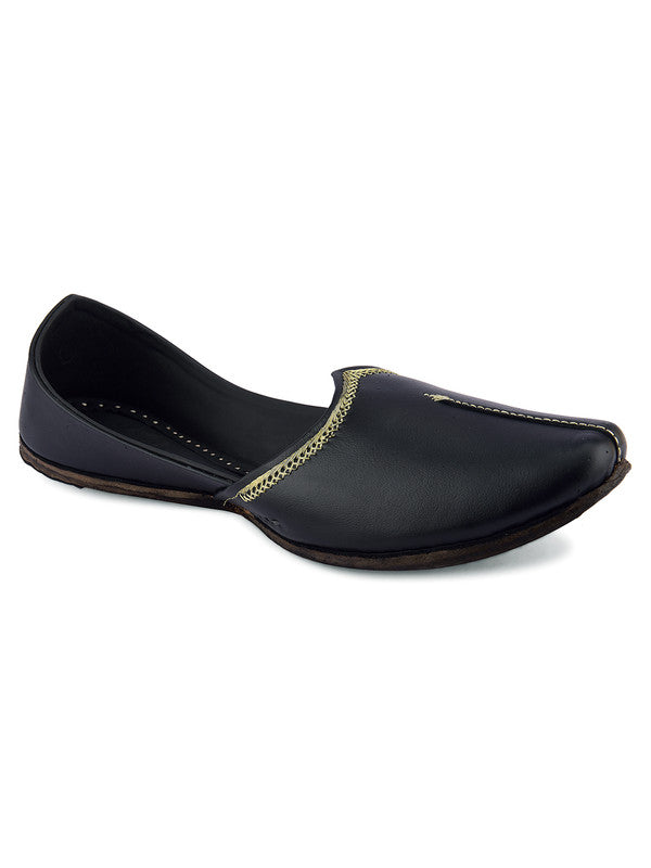 Men's Indian Ethnic Handrafted Black Premium Leather Footwear - Desi Colour