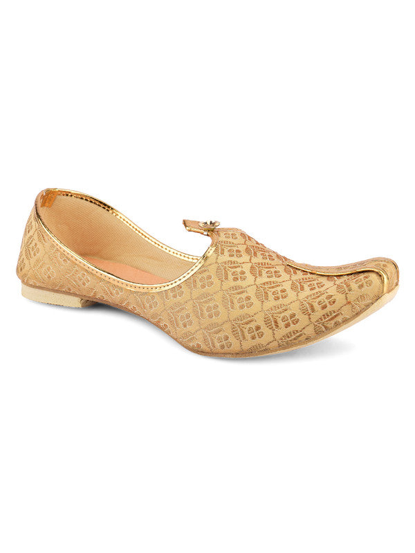 Men's Indian Ethnic Party Wear Golden Footwear - Desi Colour